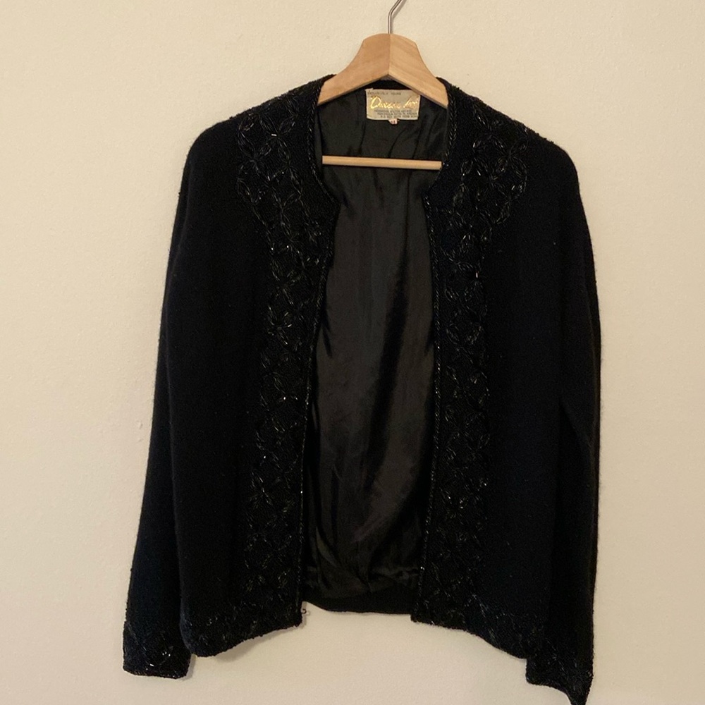 Vintage beaded black cardigan. Doreen Lok.